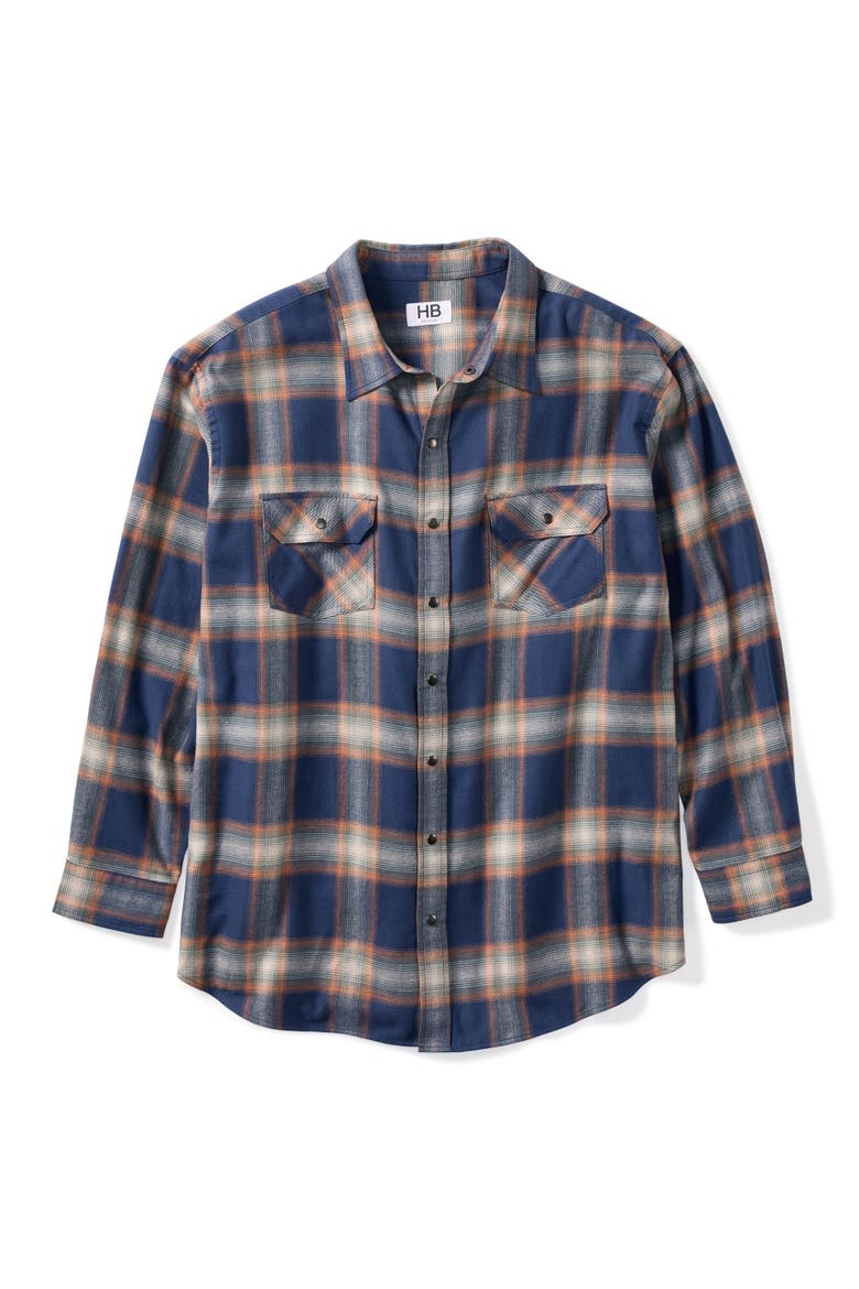 Big & Tall Large Plaid Flannel Sport Shirt V6, Alternate, color, BLUE ORANGE