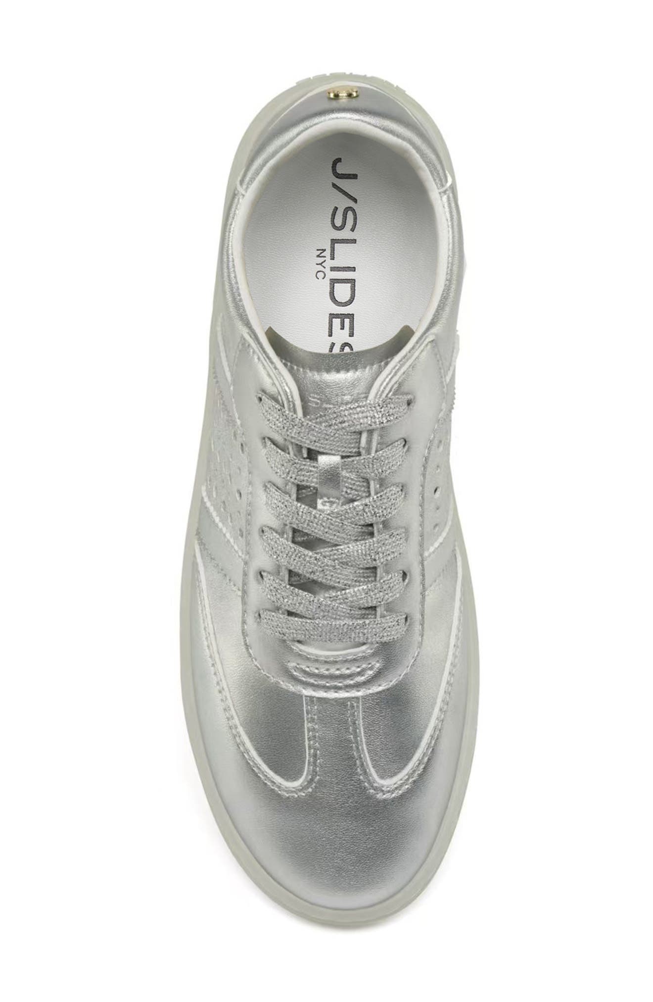 JSlides Hunter Leather Sneaker, Alternate, color, Silver