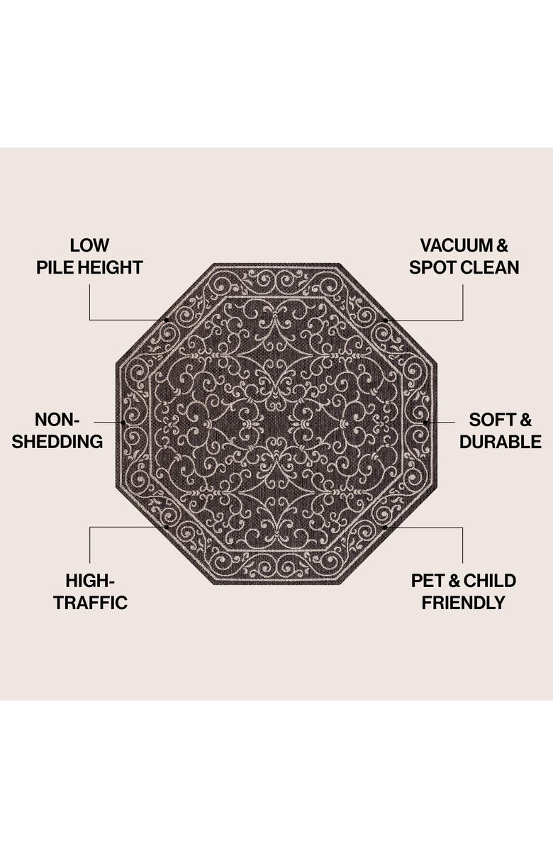 JONATHAN Y Charleston Vintage Filigree Textured Weave Octagon Indoor/Outdoor Area Rug, Alternate, color, Black/Gray