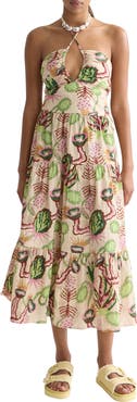 Scotch & Soda Keyhole Halter Stretch Cotton Seersucker Midi Sundress