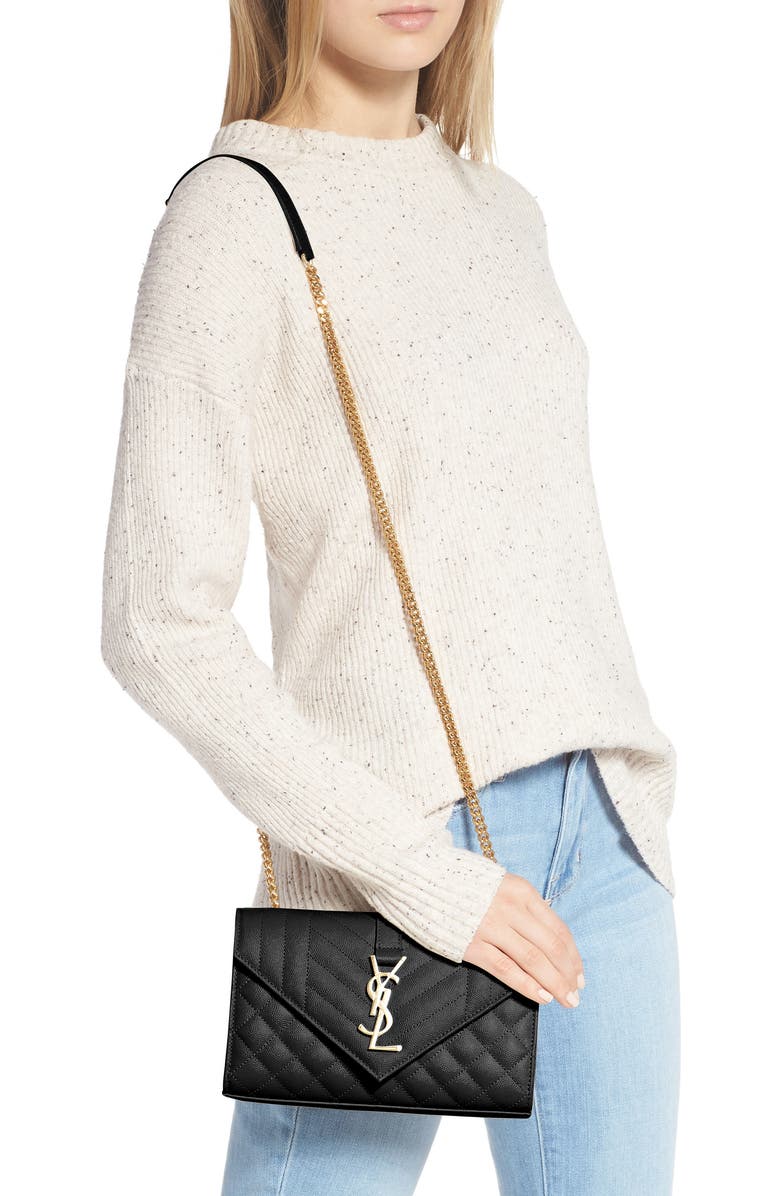 Saint Laurent Small Envelope Calfskin Leather Shoulder Bag, Alternate, color,