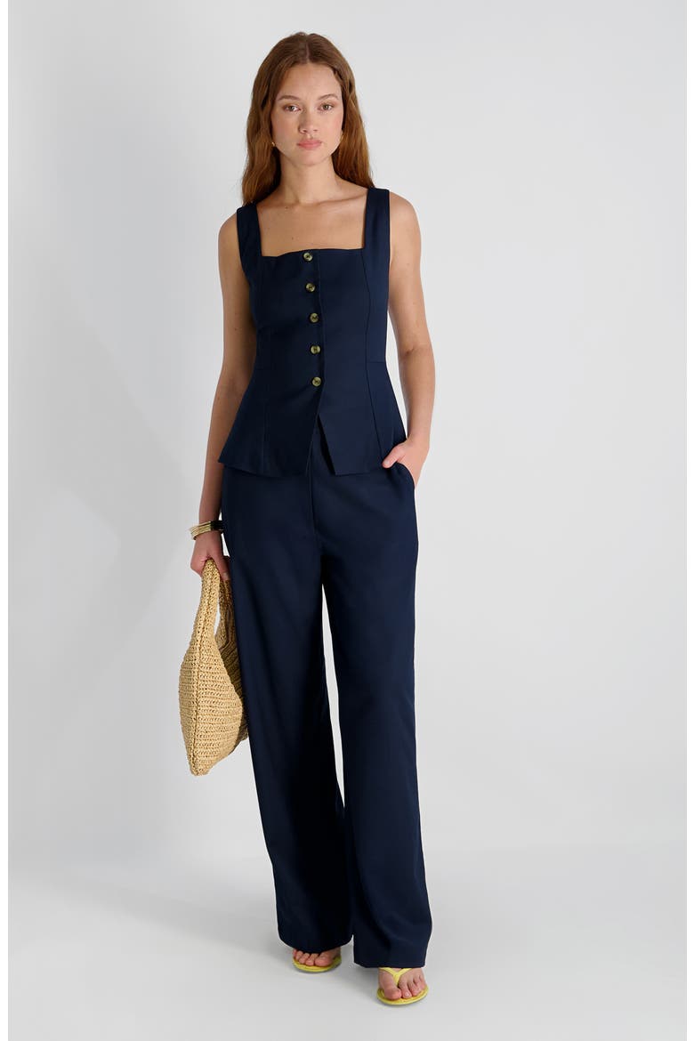 Square Neck Twill Top, Alternate, color, MARINE