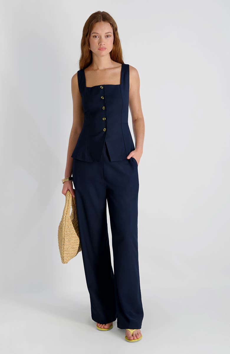 French Connection Square Neck Twill Top, Alternate, color, Marine