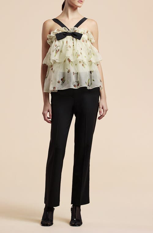 Rebecca Taylor Cherry Tiered Organza Top In Cherry Print Ivory Combo