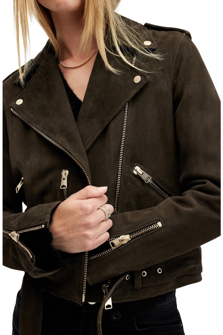 Suede Moto Jacket, Alternate, color, TARMAC GREEN