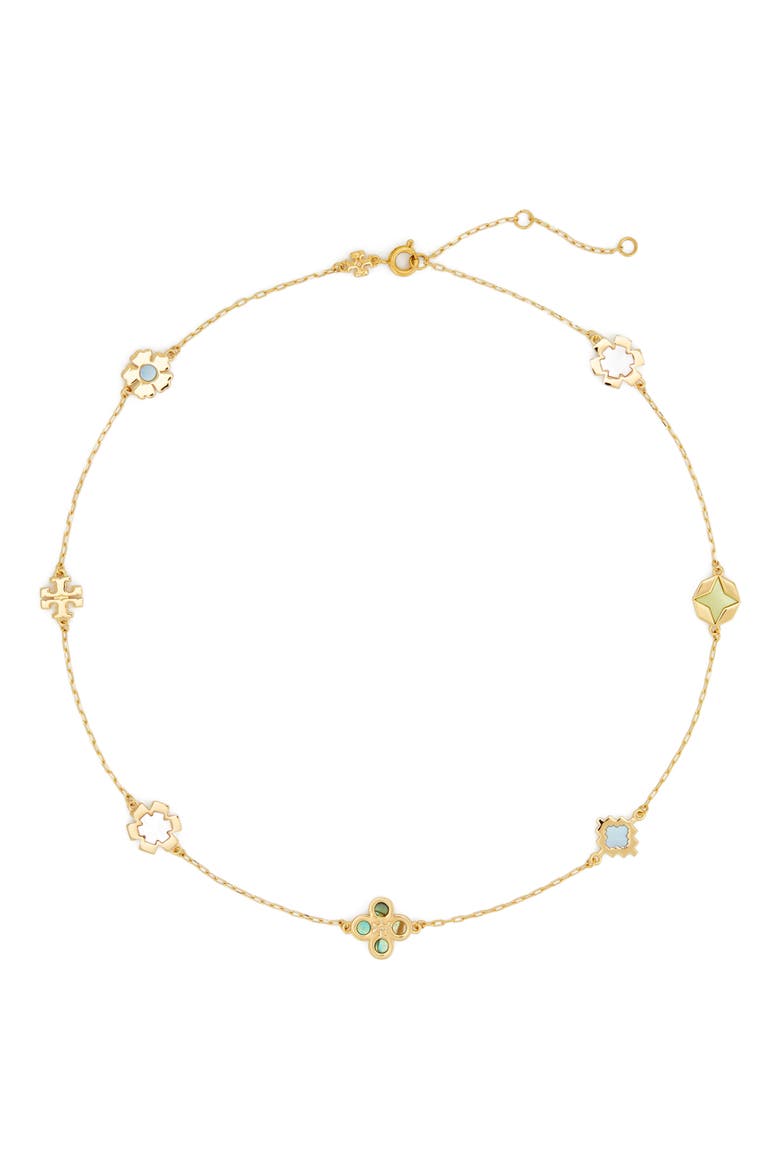 Kira Clover Station Necklace, Main, color, TORY GOLD / MULTI