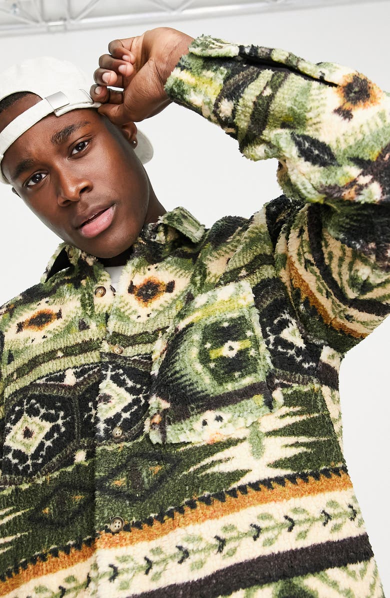 Topman High Pile Fleece Overshirt, Alternate, color,