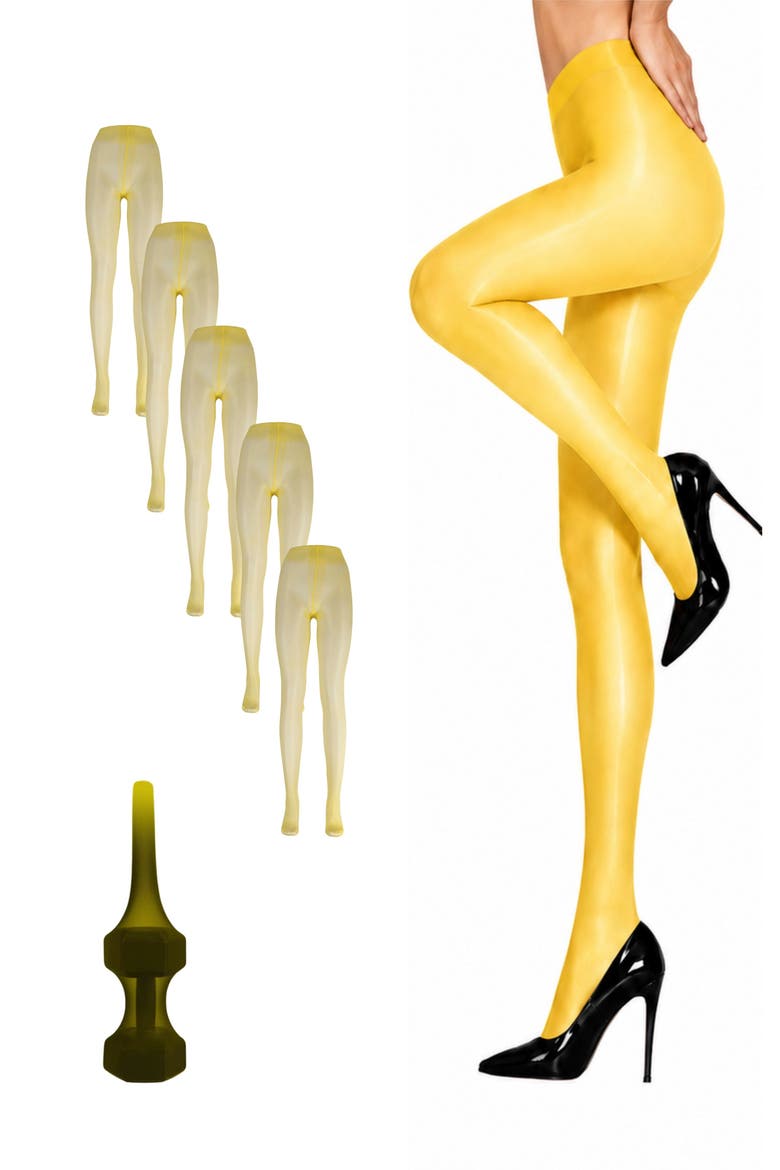 5-Pack Glossy Sheer Ladder Resistant Party Evening Tights for Women, Main, color, Yellow