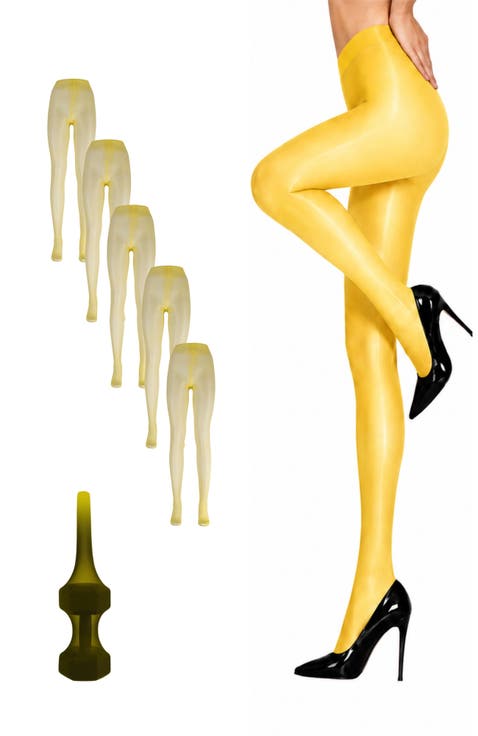 5-Pack Glossy Sheer Ladder Resistant Party Evening Tights for Women