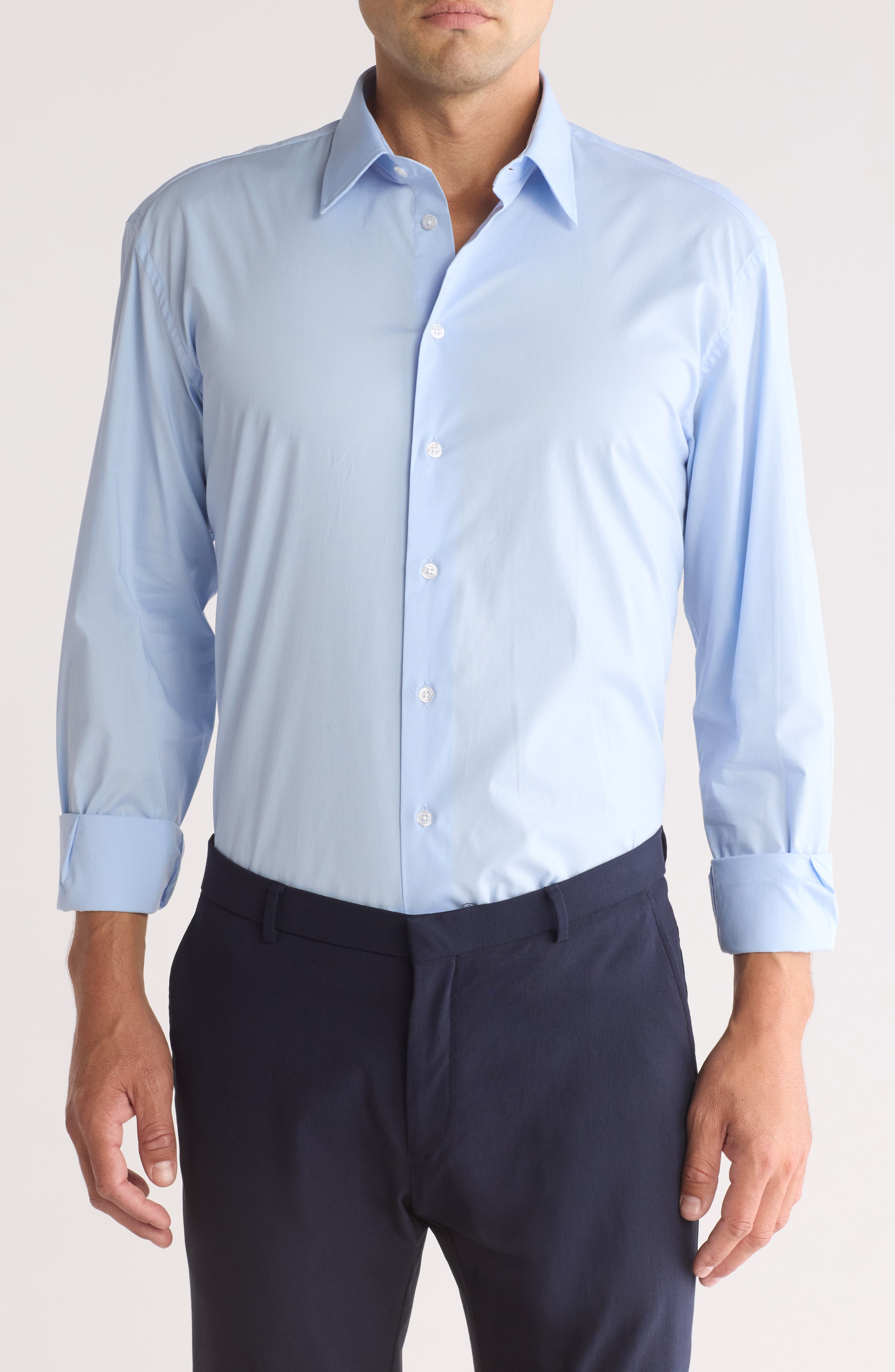 Armani Collezioni Solid Stretch Cotton Twill Dress Shirt
