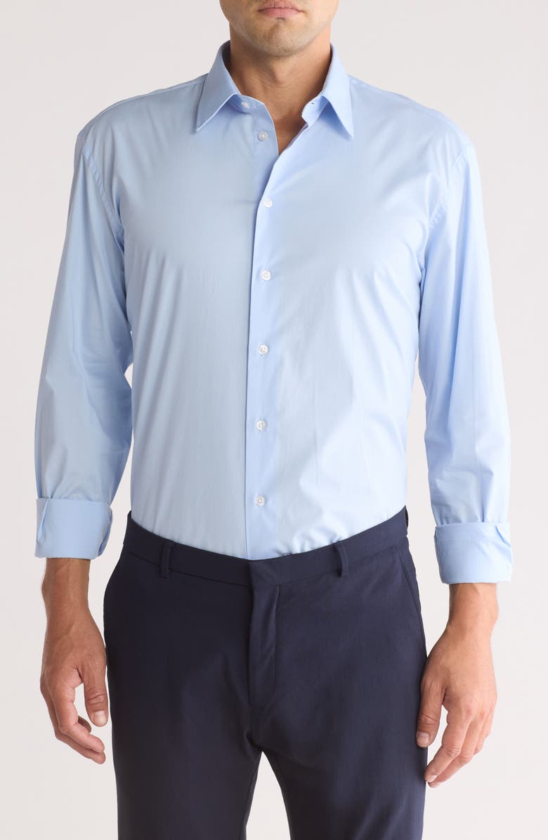 Armani Collezioni Solid Stretch Cotton Twill Dress Shirt, Main, color, Sky Blue