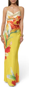JLUXLABEL Floral Satin Maxi Slipdress