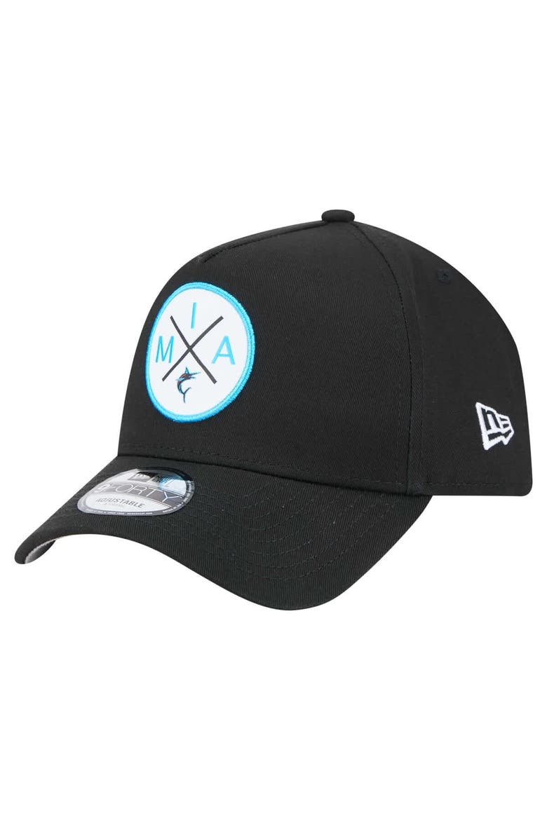 Men's New Era Black Miami Marlins 9FORTY A-Frame Adjustable Hat, Main, color, Black