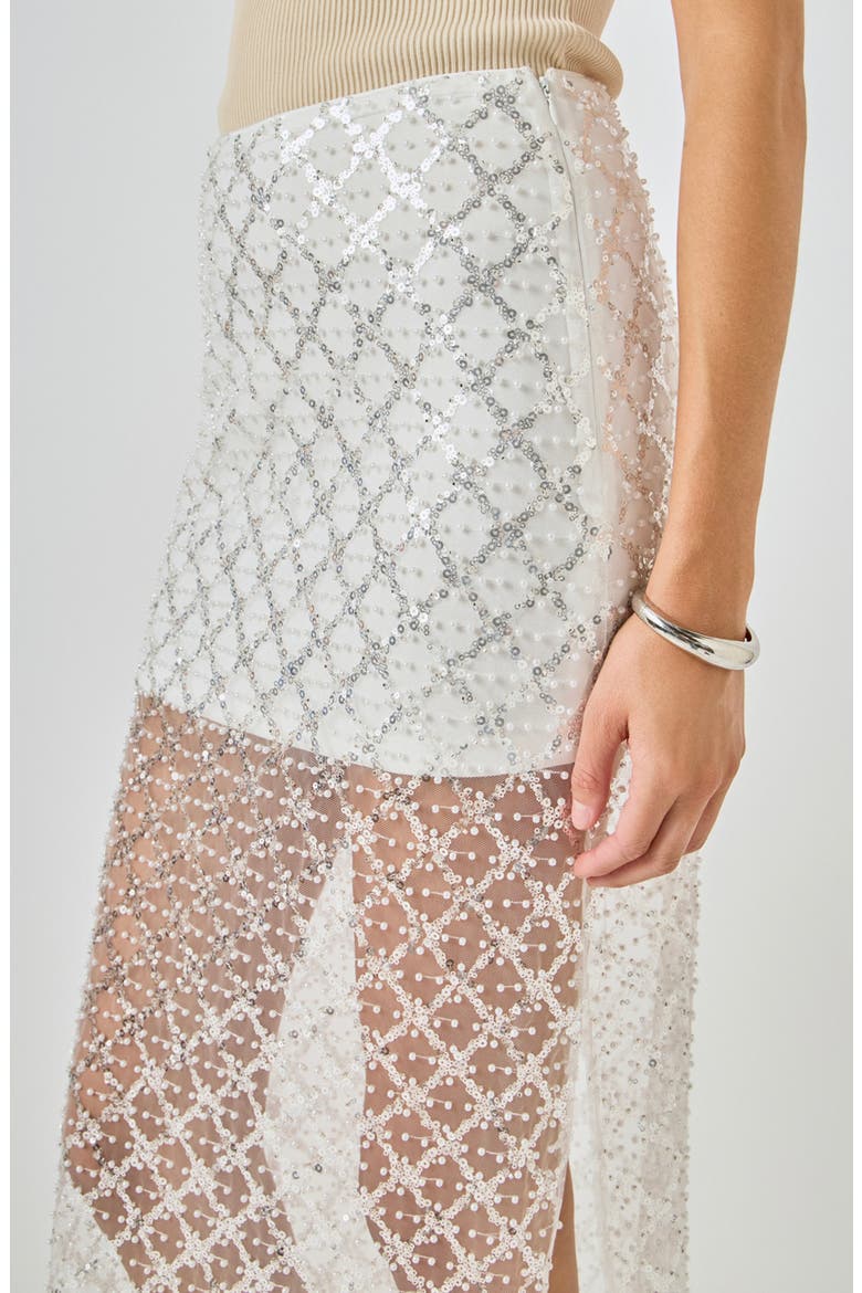 Embellished Mesh Maxi Skirt, Alternate, color, WHITE