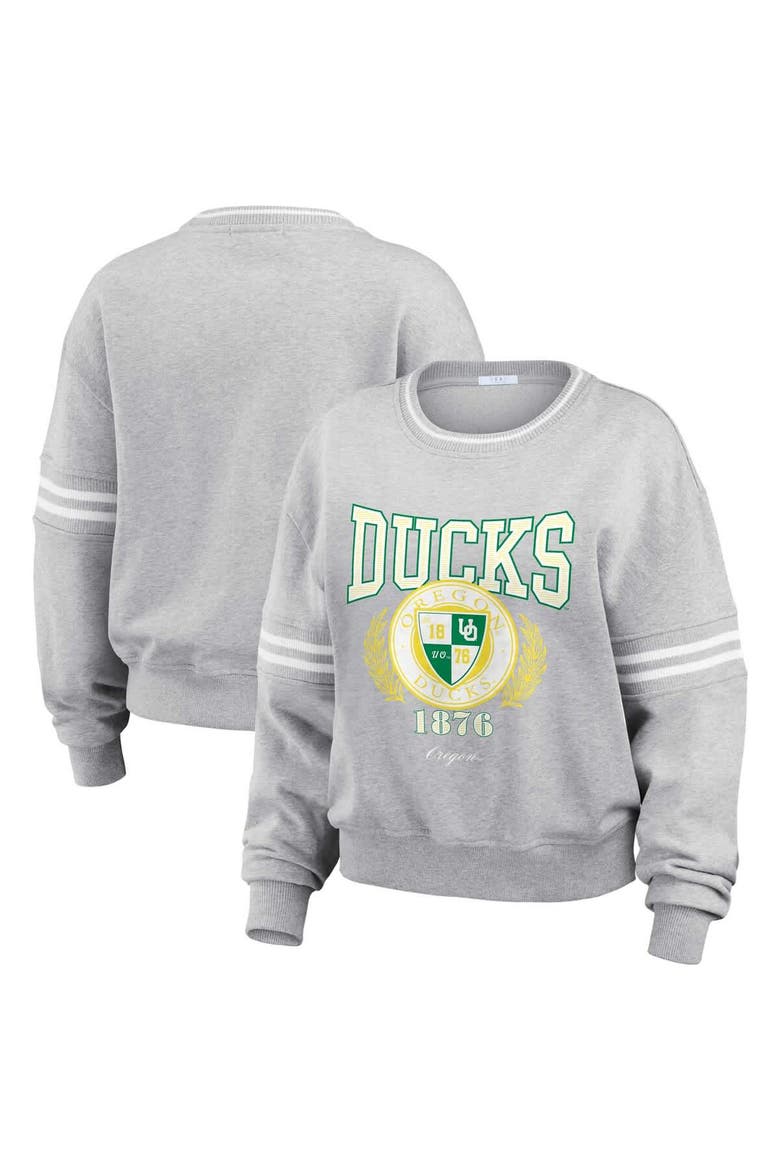 Women's WEAR by Erin Andrews Heather Gray Oregon Ducks Classic Stripe Pullover Sweater, Main, color, Heather Gray