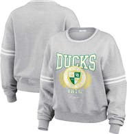 WEAR by Erin Andrews Women's WEAR by Erin Andrews Heather Gray Oregon Ducks Classic Stripe Pullover Sweater