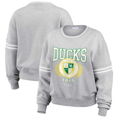Wear By Erin Andrews Heather Gray Oregon Ducks Classic Stripe Pullover Sweater