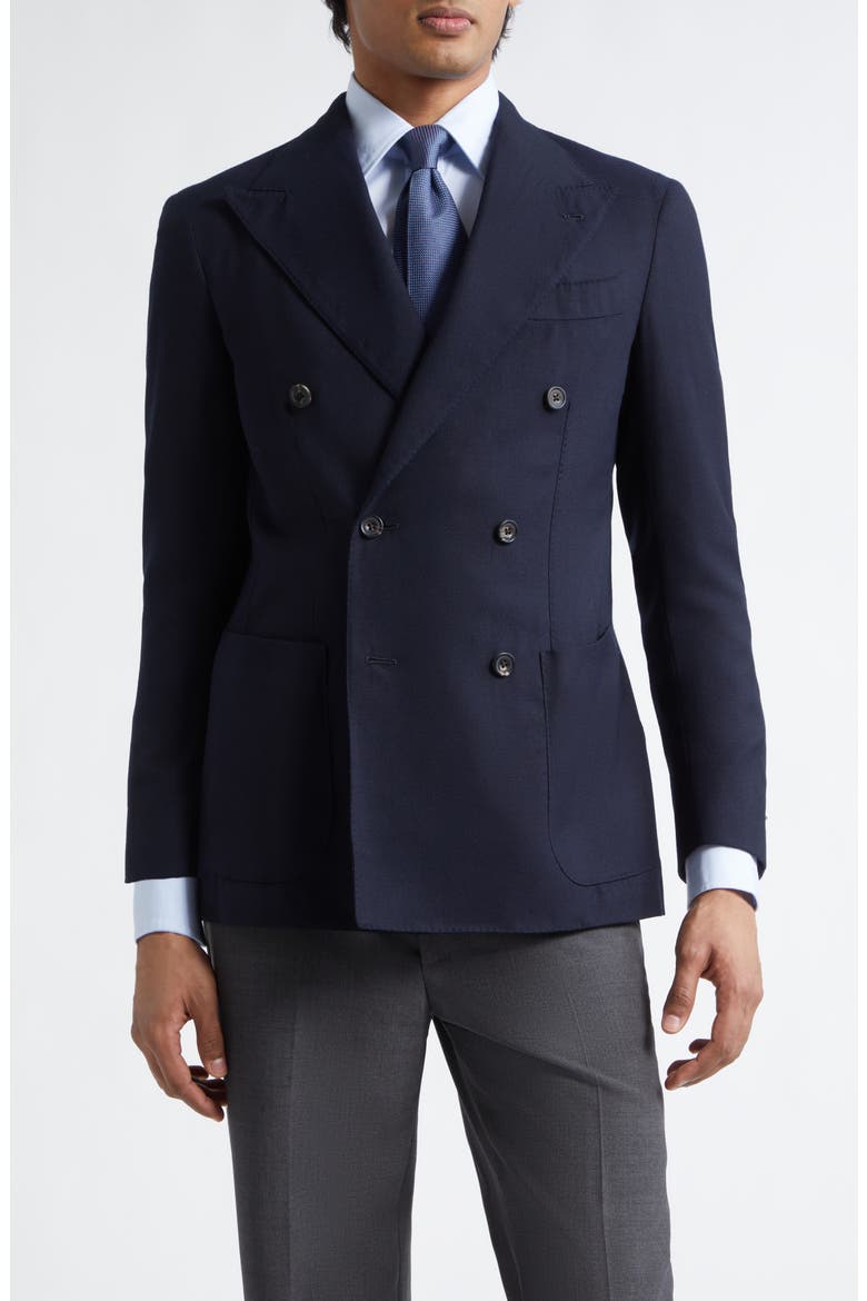 Double Breasted Virgin Wool Hopsack Blazer, Main, color, NAVY