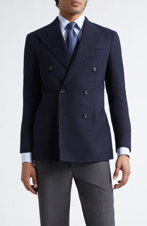 Double Breasted Virgin Wool Hopsack Blazer