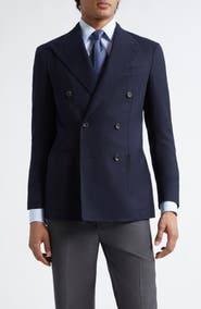 J. Mueser Double Breasted Virgin Wool Hopsack Blazer