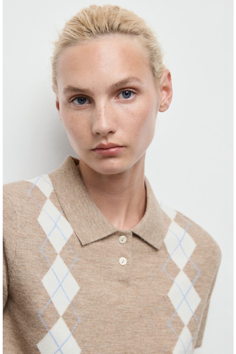 Diamond Pattern Polo Sweater, Alternate, color, MEDIUM BROWN