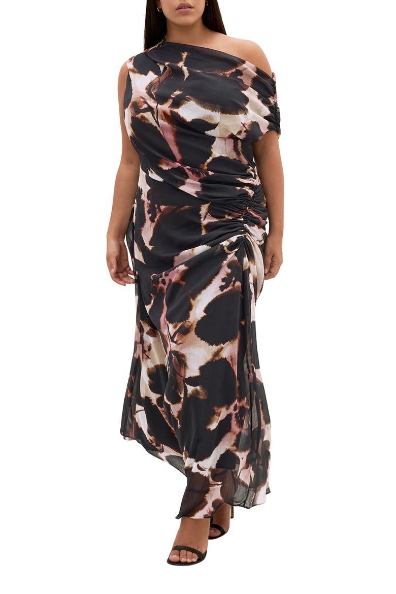 Vivid Floral One-Shoulder Maxi Dress, Main, color, SUNSET BLOOM