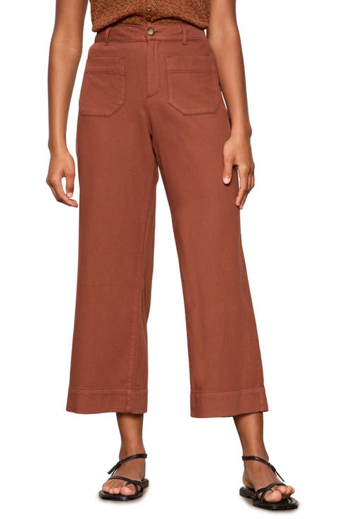 Soft Marine High Waist Wide Leg Crop Cotton Pants