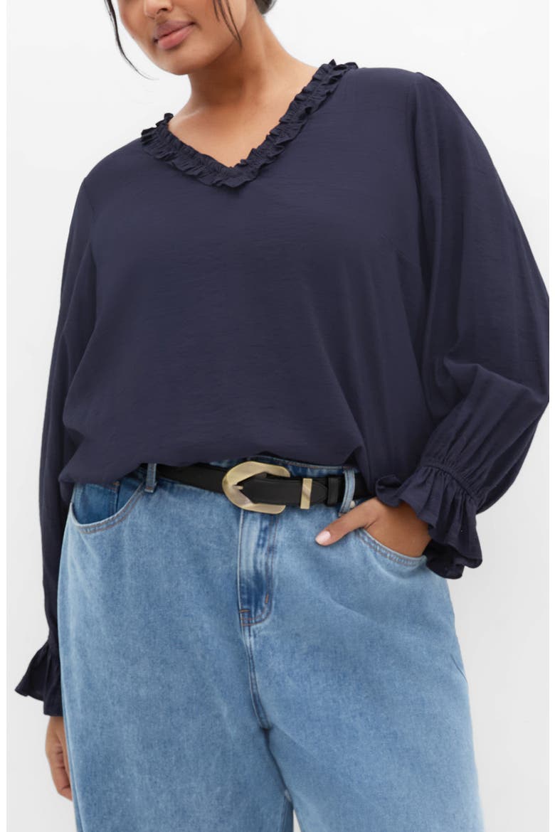 Maree Ruffle Trim Top, Main, color, NAVY