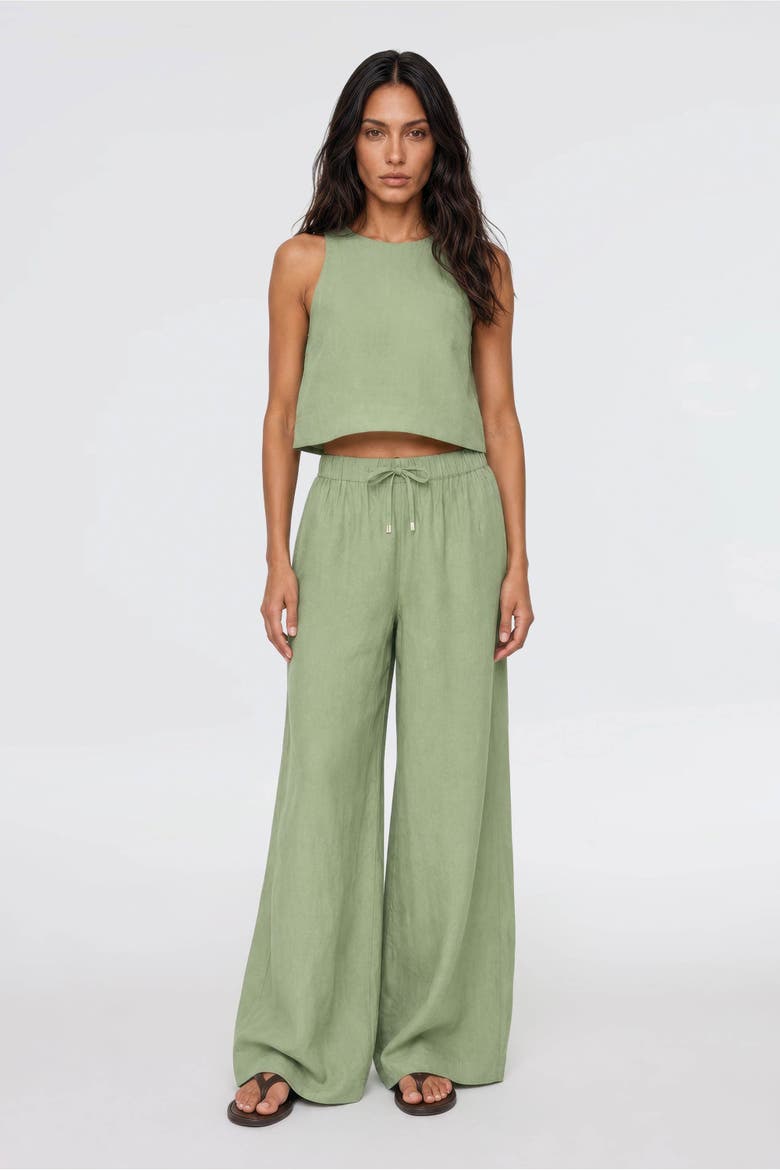 Ciel 100% Linen High-Waist Wide-Leg Pants, Main, color, Green