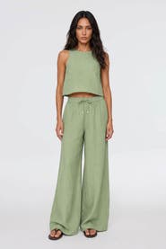 Monlicia Ciel 100% Linen High-Waist Wide-Leg Pants