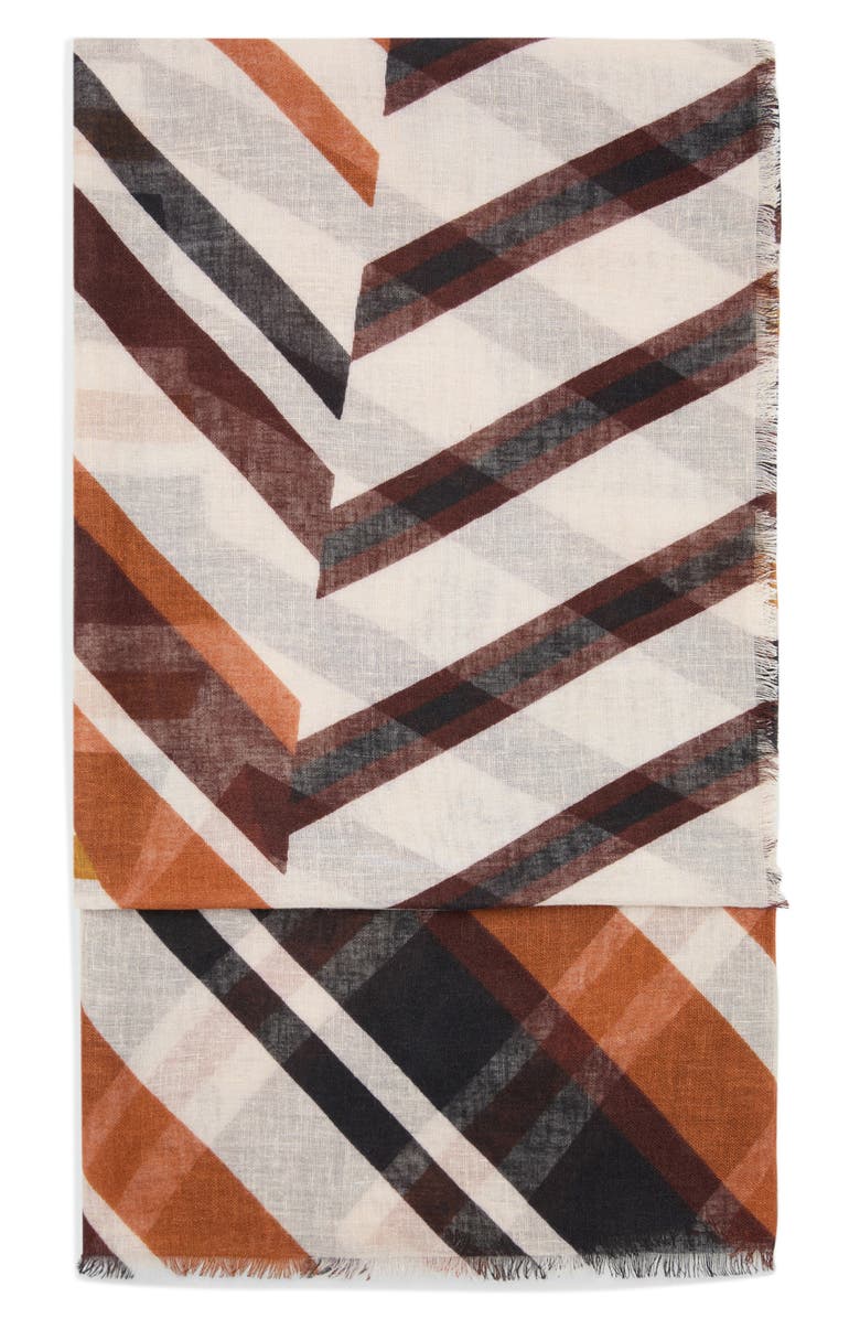MANGO Geometric Print Scarf, Main, color, Brown