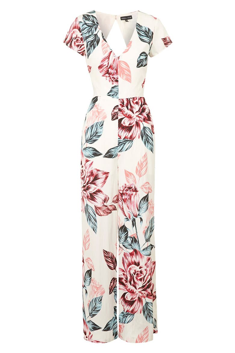 KENDALL + KYLIE at Topshop Floral Print Jumpsuit, Alternate, color, WHITE MULTI