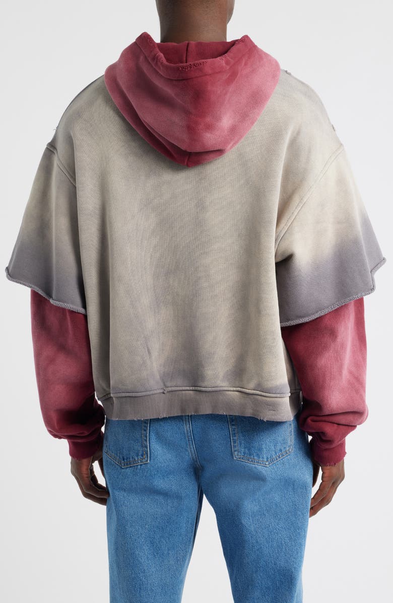 DIET STARTS MONDAY Double Layer Distressed Cotton Hoodie, Alternate, color, Washed Black/ Maroon
