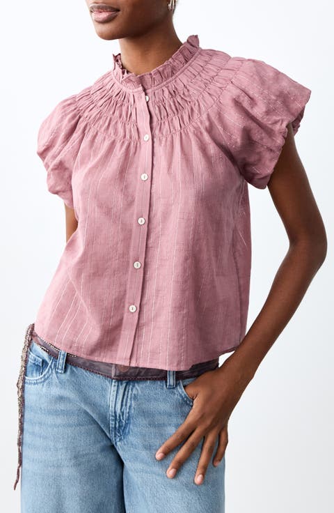 Metallic Stripe Button-Up Top