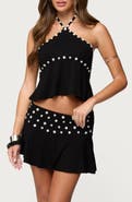 EDIKTED Kayce Button Trim Open Back Halter Top