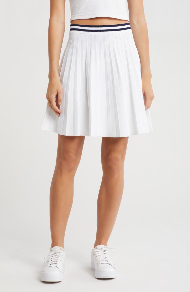 525 Larissa Stripe Waist Pleated Skirt, Main, color, Bleach White Multi
