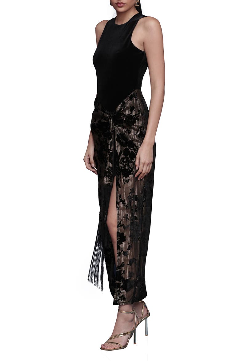 Metallic Floral & Velvet Dress, Alternate, color, BLACK AND GOLD