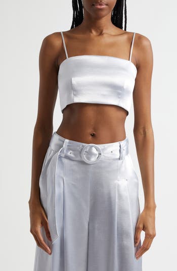 Cinq À Sept Cinq A Sept Nikki Hammered Satin Crop Top In Silver