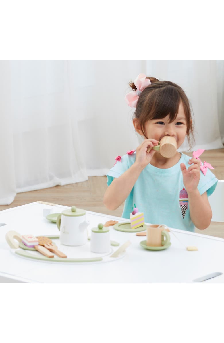 Teamson Kids Little Chef Frankfurt 20-Piece Wood Tea Party Playset, Alternate, color, Green