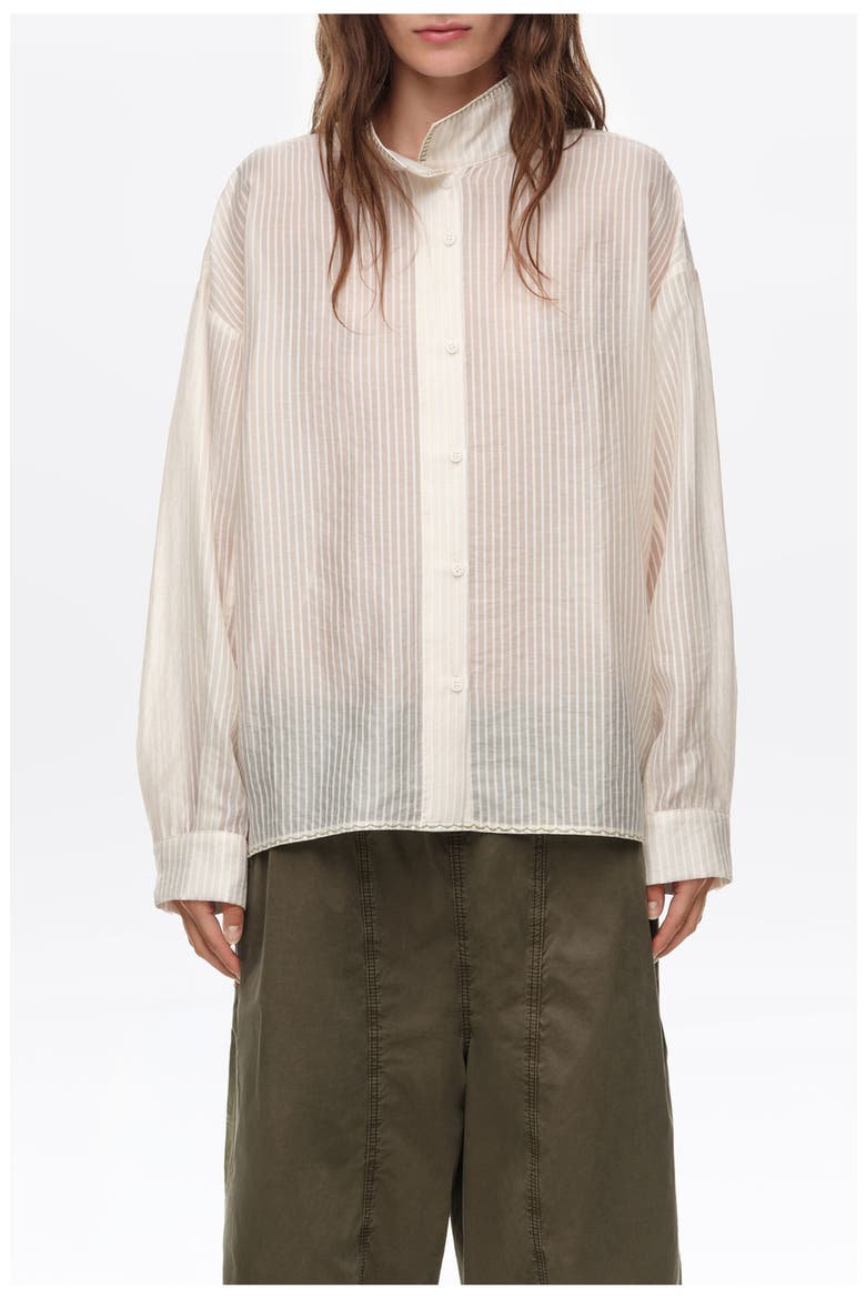 Striped Band Collar Shirt, Main, color, IVORY
