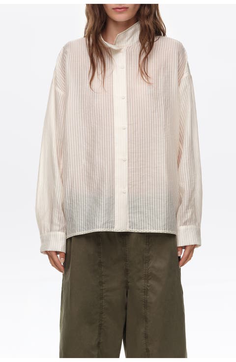 Striped Band Collar Shirt
