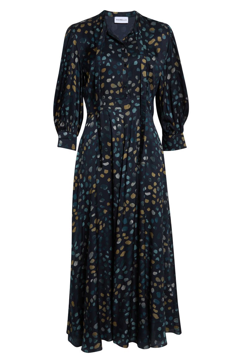 Painted Spot Tie Neck Midi Dress, Alternate, color, NAVY
