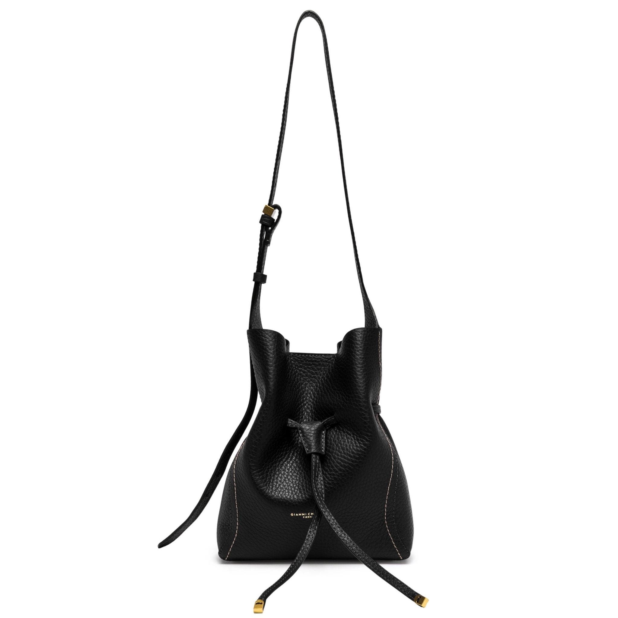 Sienna Leather Drawstring Bucket Bag, Main, color, black