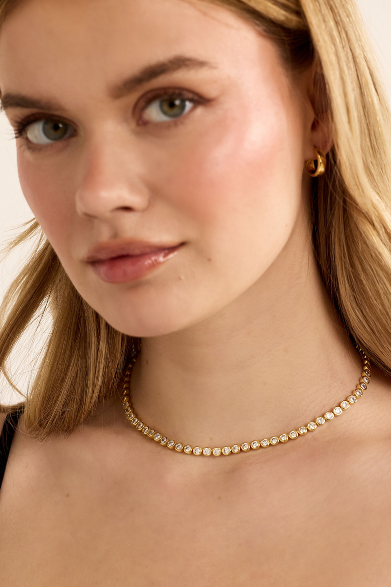 Jewel Bezel Tennis Necklace - Silver, Alternate, color, Gold