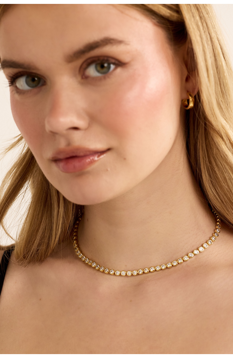 Electric Picks Jewel Bezel Tennis Necklace, Alternate, color, Gold