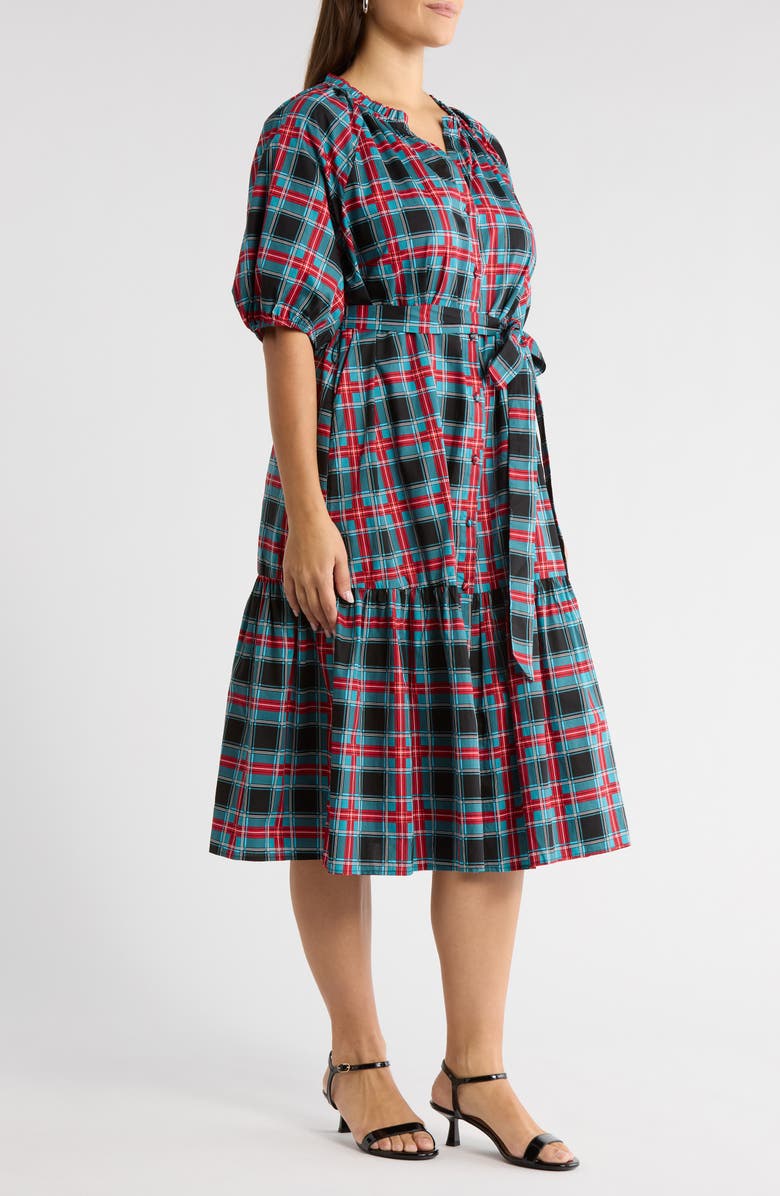 SUGARLIPS Winston Plaid Tie Waist Cotton Midi Dress, Alternate, color, Multi-Plaid