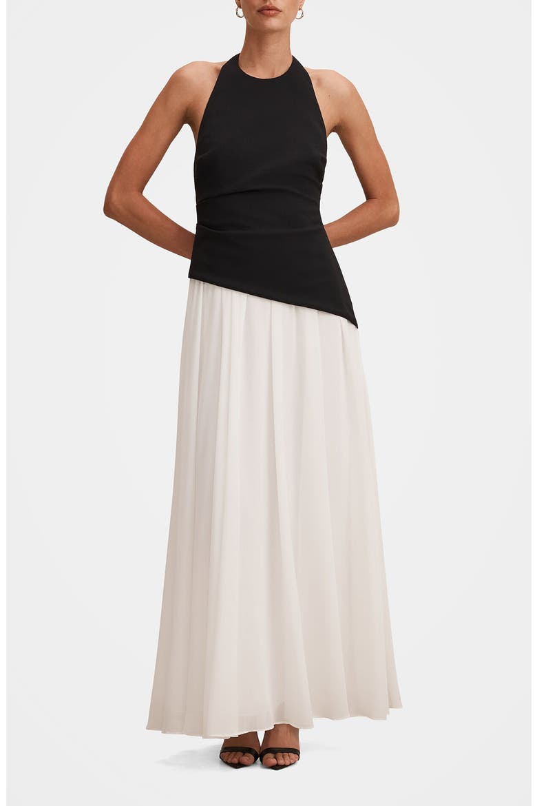 Elise Halter Neck Mixed Media Dress, Main, color, MONOCHROME
