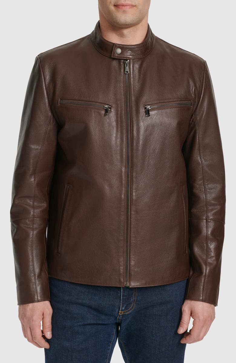 Cole Haan Leather Moto Jacket, Main, color, Brown