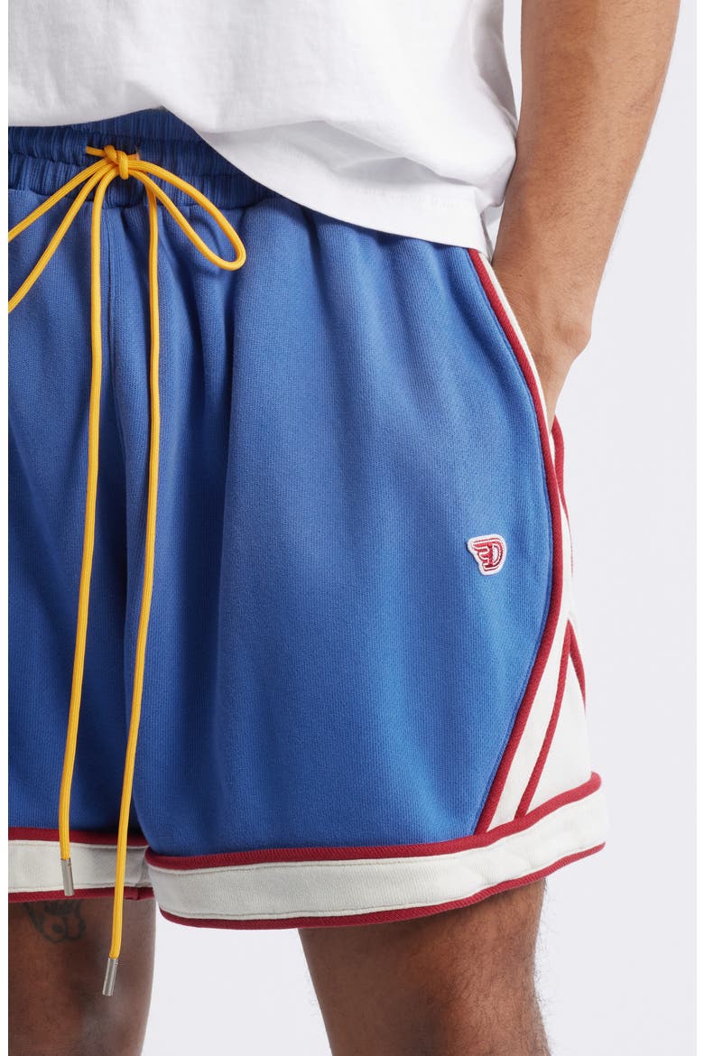 Warm Up Tie Waist Shorts, Alternate, color, BLUE/ CREAM