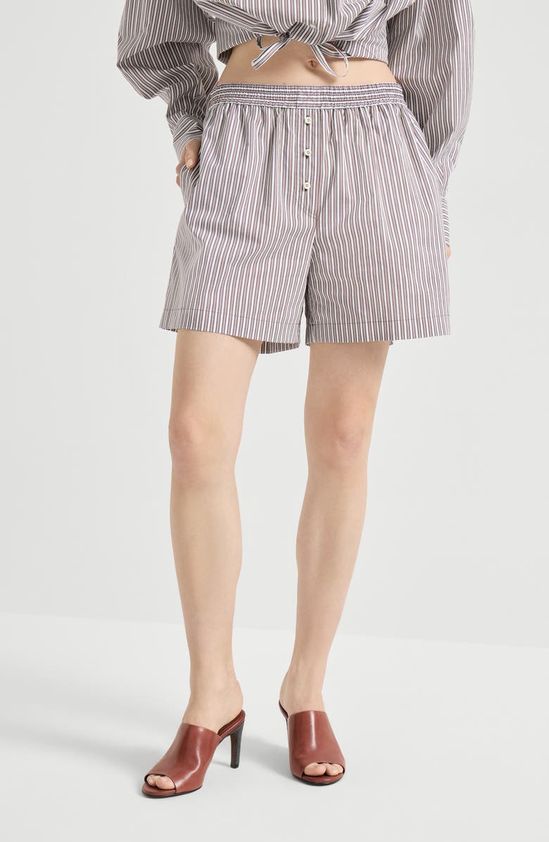 Brunello Cucinelli Pyjama-style shorts with monili, Alternate, color, Bordeaux